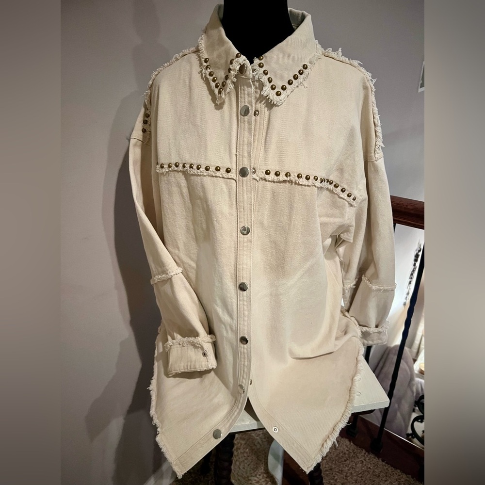 Studded Cream Button-Up Shacket - image 1